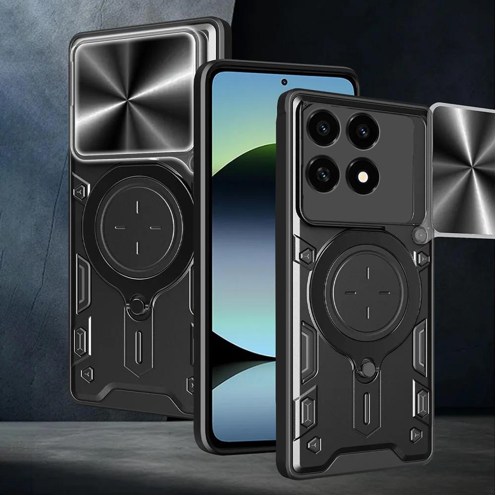 Kryt s posuvným krytem fotoaparátu pro Xiaomi 15T / Mi 15T Pro, magnetický kroužek, stojánek, ochranný kryt telefonu pro Xiaomi 15T