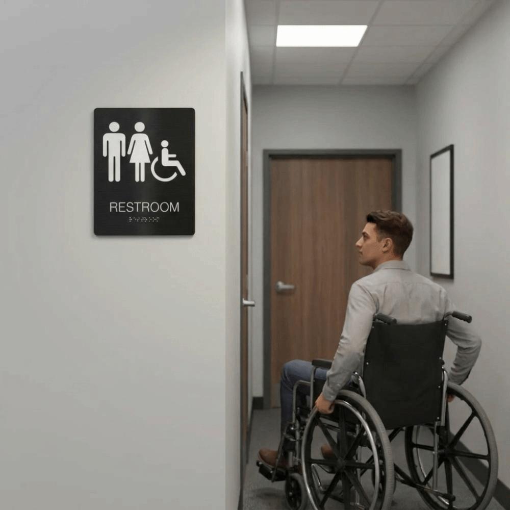 Modern Acrylic Braille Restroom Sign Wall Mounted Self Adhesive Restroom Guide Removable Rectangle Toilet Mark School