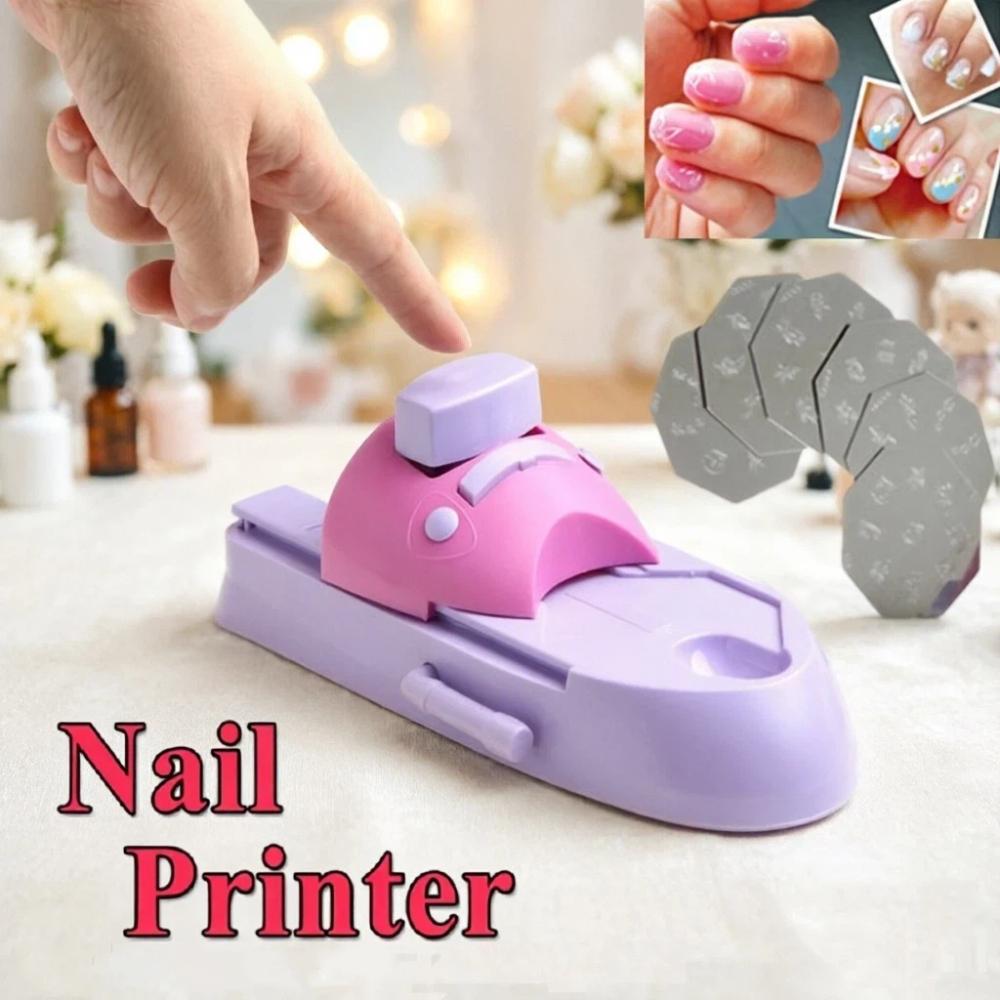 DIY Nail Art Printer Machine with 6 Pattern Stencils – Automatic Manicure Stamp Tool for Home & Salon