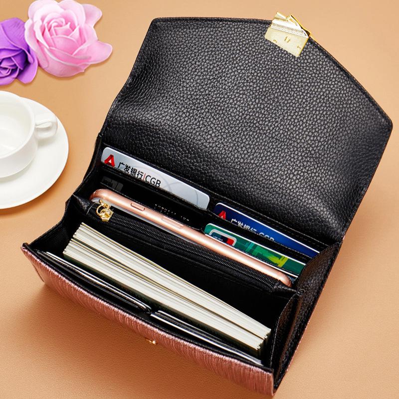 Portefeuille Long en Cuir Véritable pour Femme 2025 - Haut de Gamme, Design Exquis, Simple et Luxueux Fermeture Éclair Cuir de Vache