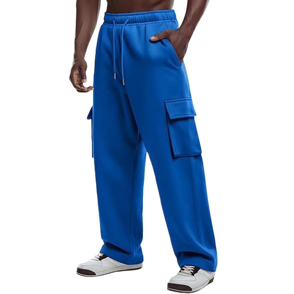 Herren Locker geschnittene Cargo-Jogginghosen mit Kordelzugbund Mehrere Taschen Lässige Gerade Hosen für den Alltag