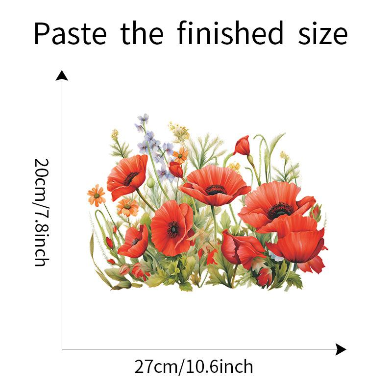 Elegante Mohnblumen und Grüne Pflanzen Toilettenaufkleber Wasserdicht Selbstklebend Abnehmbare Folie für Badezimmer WC Heimdekoration