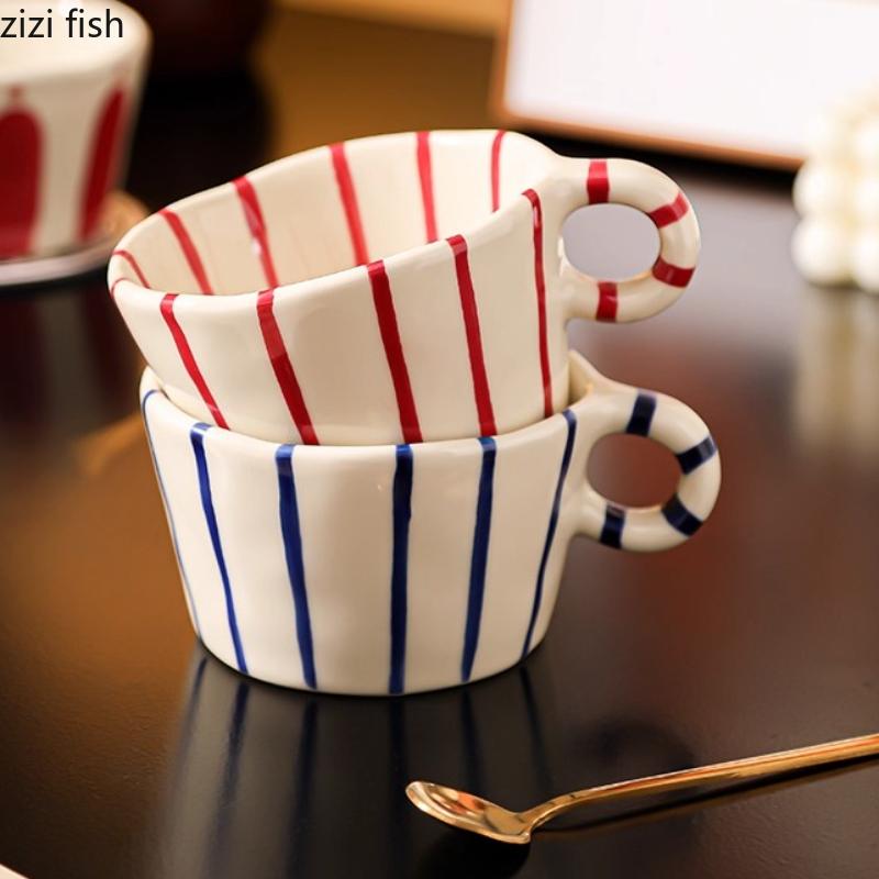 Linear Ceramics Breakfast Cup Couple's Water Cup Coffee Cups Salad Oat Yogurt Cups Milk Mug Afternoon Tea Mug Juice Mugs