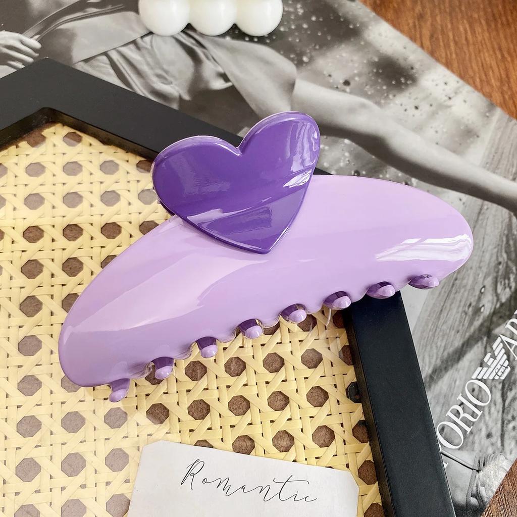 New Candy Color Love Heart 5.11" Big Size Hair Claw Clips for Women Girls Elegant Geometric Plastic Spring Summer Headwear Gift