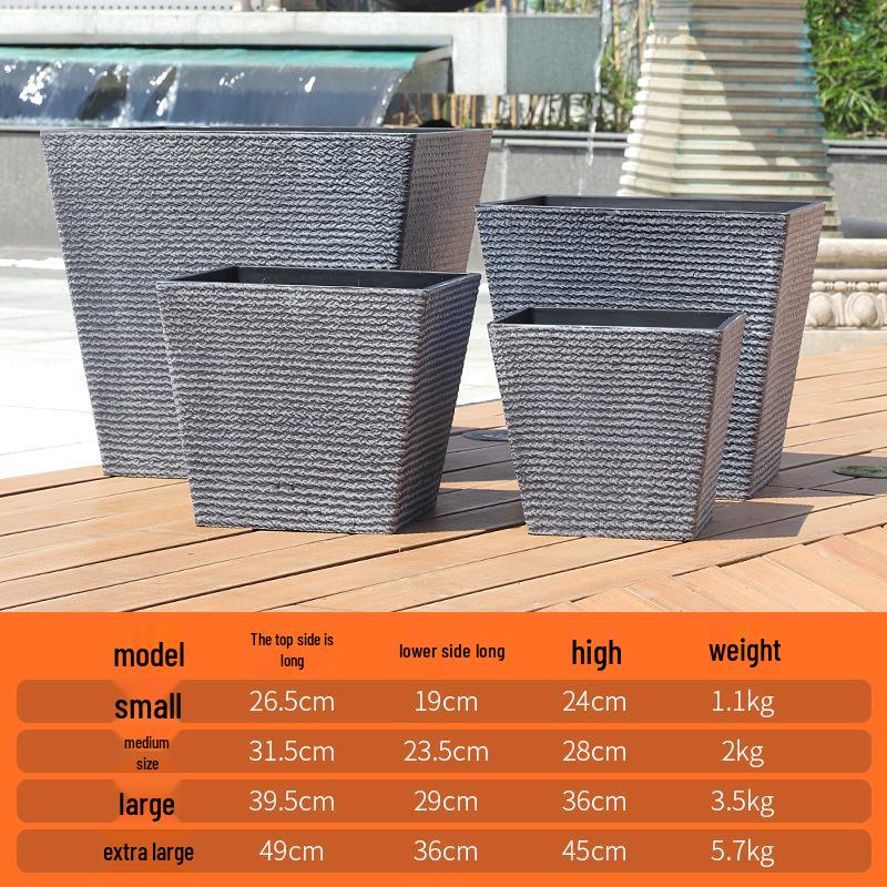 Faux Stone Resin Planter with Tray - Indoor/Outdoor Square Pot