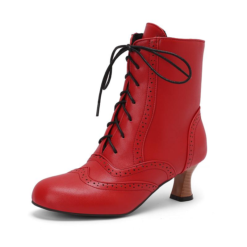 Women Boots Victorian Retro Ankle Boots Kitten Heels Shoes 2024 Autmn Winter Burnishing Holes Lace Up Cosplay Footwear
