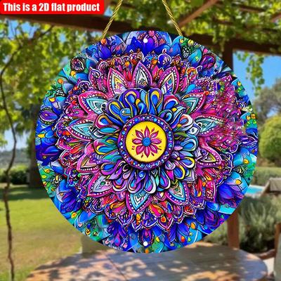 2D Flat 20*20cm1pc Vintage Mandala Flowers Patterns Wall Art Plaque, Colorful Symmetrical Pattern for Bars, Cafes, Beach Houses and Backyards