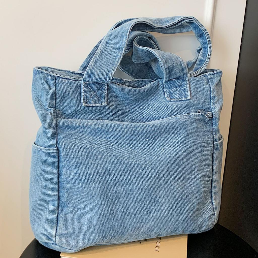 2025 Japanese Washed Denim Cloth Shoulder Bag Women's Literary Large-capacity Underarm Bag Trendy Fashion Student Schoolbag