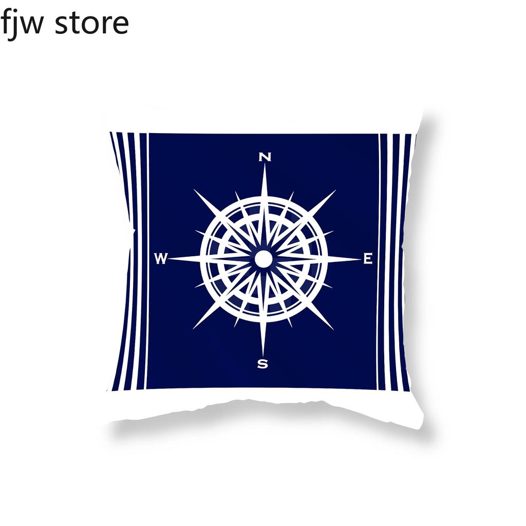 Home Decor Compass Anchor Pillow Cover Blue Mediterranean Cushion Sofa Chair Car Office Ornament 40x40cm 45x45cm