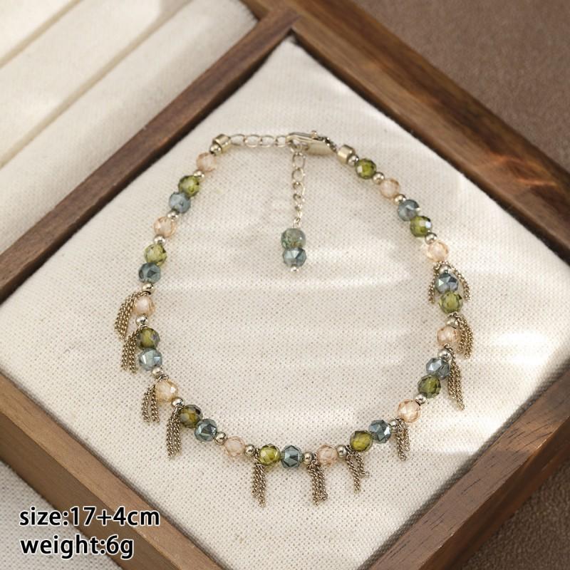 Womens Vintage-Inspired Natural Stone Beaded Bracelet With Copper Accents Geometric Design Minimalist Luxury Jewelry