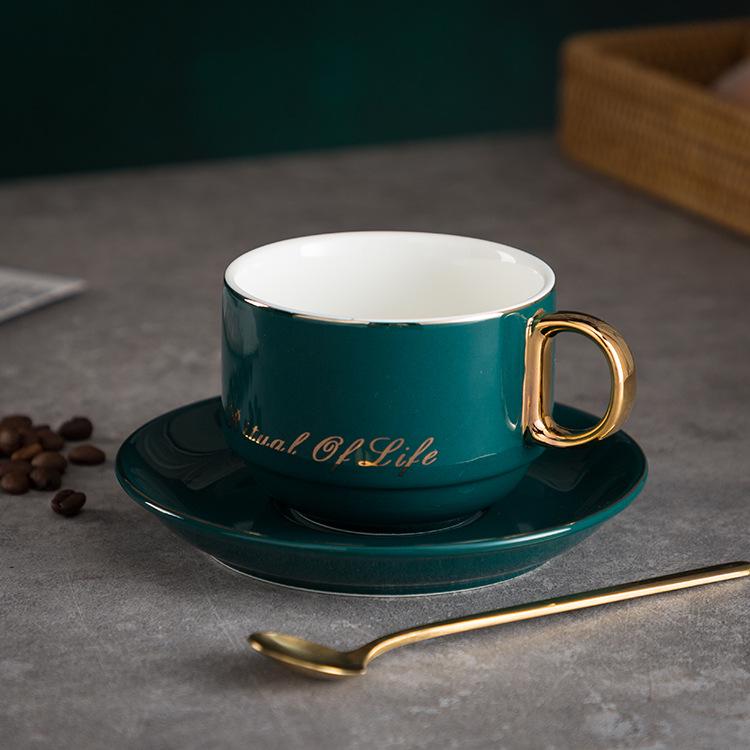 Luxury European-Style Golden Handle Ceramic Coffee Cup & Saucer Set
