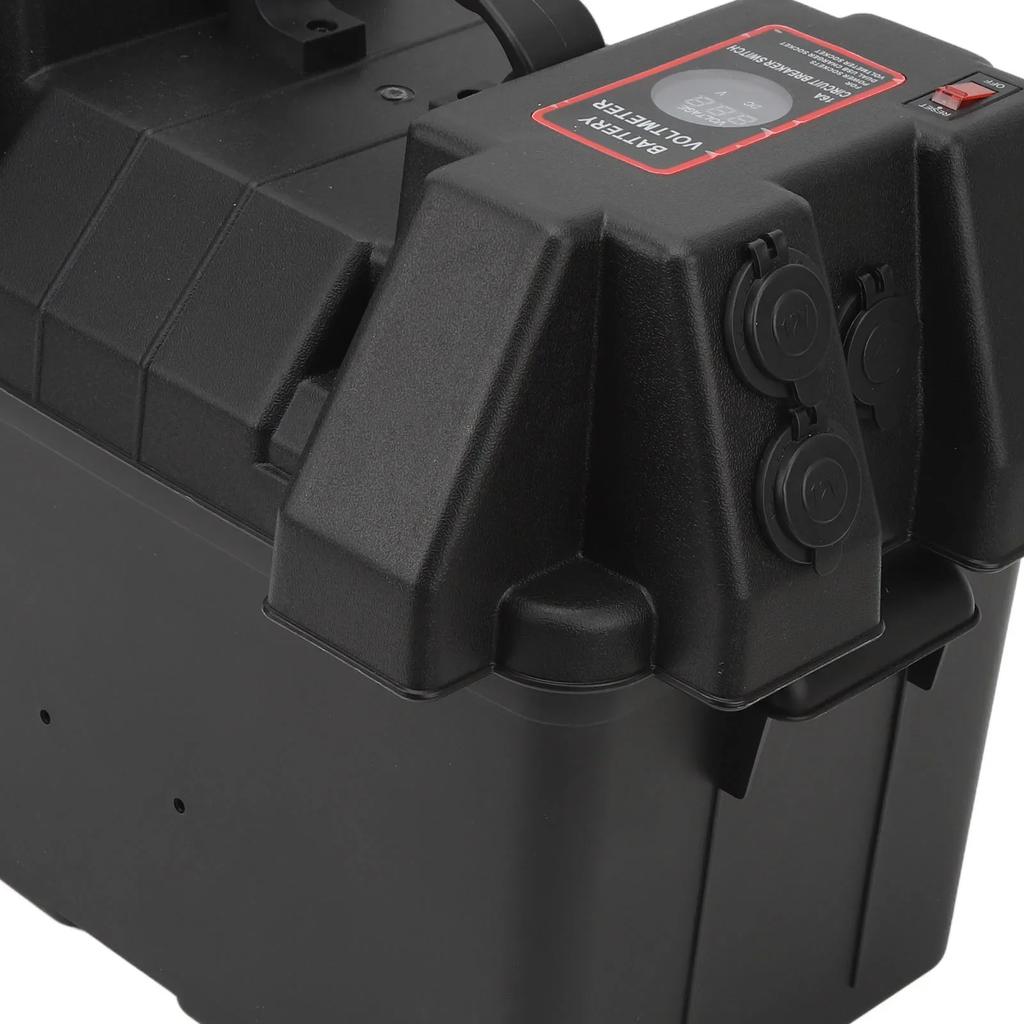Trolling Motor Smart Battery Box Rainproof 2 USB Port ABS Marine Battery Power Center Resistant for RV Van SUV ATV Camping Truck