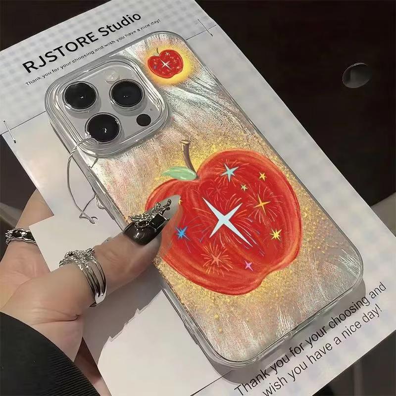 INS Colorful Star Red Apple Pattern Phone Case For Iphone 17 Air 16 16e 17e 15plus 14 13 12 11 Pro Max Y2K Shockproof Hard Cover