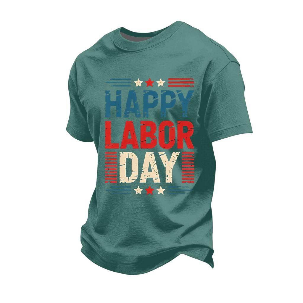 Men's Casual Loose Fit Short Sleeve T-Shirt Labor Day Graphic Print Crew Neck Comfortable Cotton Top