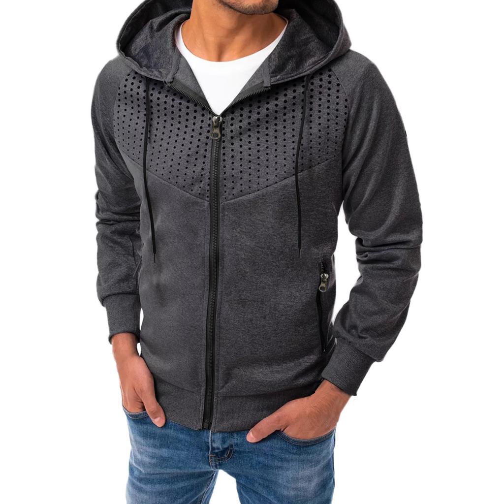 Autumn Winter Men Long Sleeve Sweatshirt Polka Dot Print Hooded Zip Up Pocket Casual Hoodie Men's Sports Coats