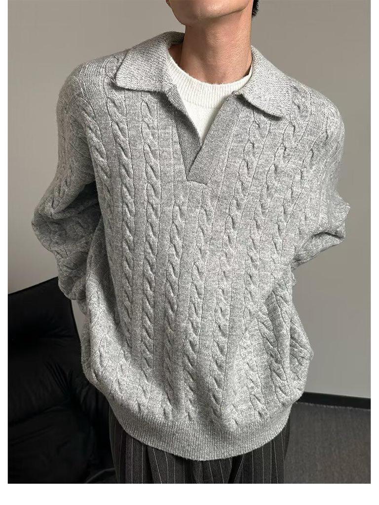 Herren Maillard-Farbe Zweiteiliger Strickpullover - High-End Herbst/Winter Revers-Pullover