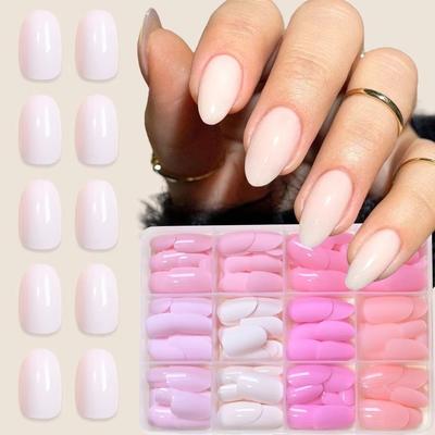 288pcs Glossy Finish Press On Nails Solid Color Acrylic Fake Nails New Nail Tips Daily Wear