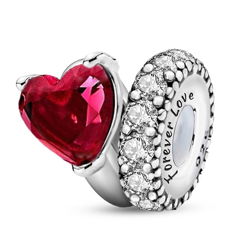 Copper Pendants Zircon Pink Love Heart Charms Beads Fit Original Pan Bracelet Bangles Diy Jewelry For Women