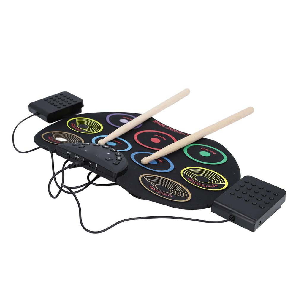 Electronic Drum Set Portable Easy to Play Roll Up Drum Pad Pedals Drum Sticks for Kids Children