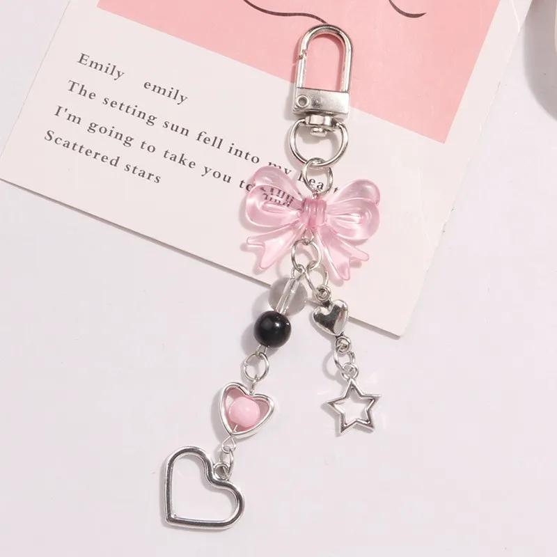 Phone Charm Pink Silve Bow Heart Star Keychain Pendant Key Chain Bag Phone Chain Cute Accessory for Girls Women Jewelry