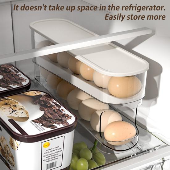 Chladnička přihrádka na vejce Velkokapacitní dvouvrstvá průhledná konstrukce Automatický posuvný držák na vejce