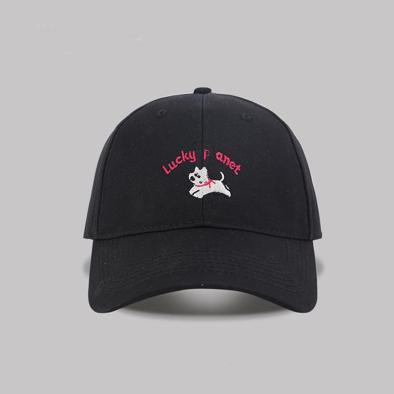 Embroidery puppy baseball cap women's spring new versatile sunshade big head circumference showing face small peaked cap male trend