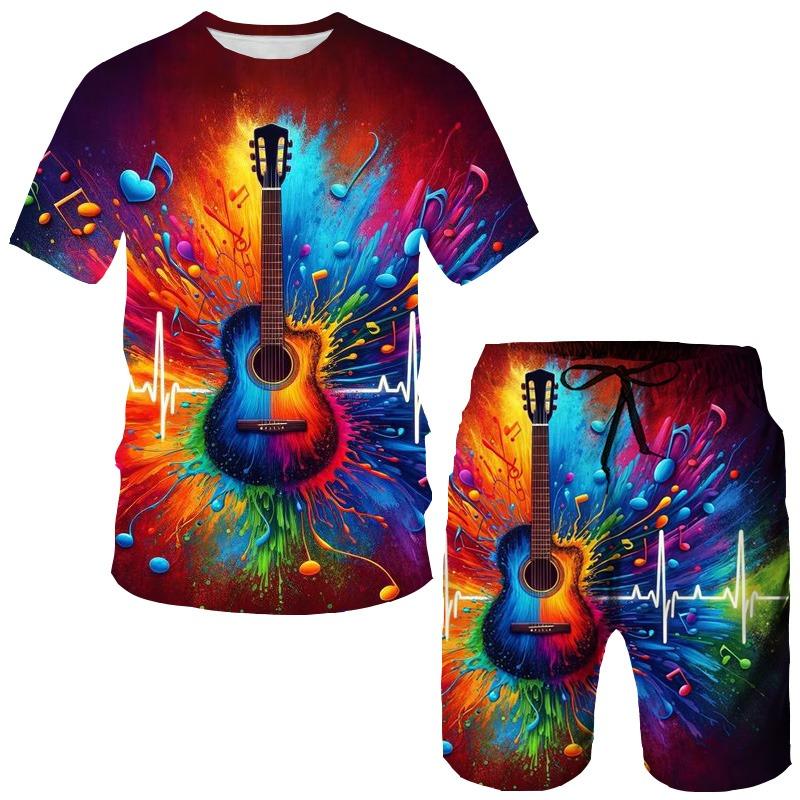 2026 Summer New Men's Short-Sleeved Shorts Set with 3D Pattern Printing