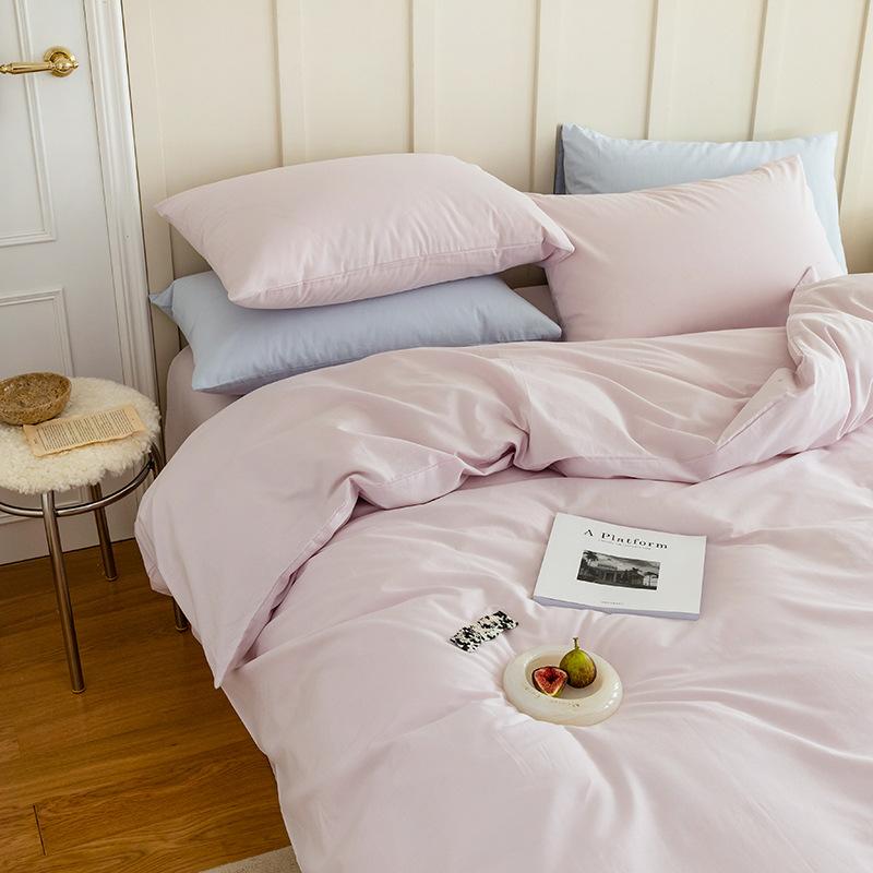 Set de patru piese din bumbac pur din bumbac spălat din două piese, în stil nordic, de culoare uni