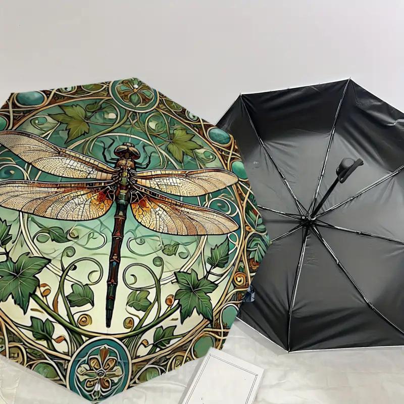 1PC Dragonfly pattern Automatic Open/Close Umbrella with Windproof, 8-Rib Sturdy Canopy, Durable Ribs, Fashionable Design, Outdoor Accessory, Fun Prin