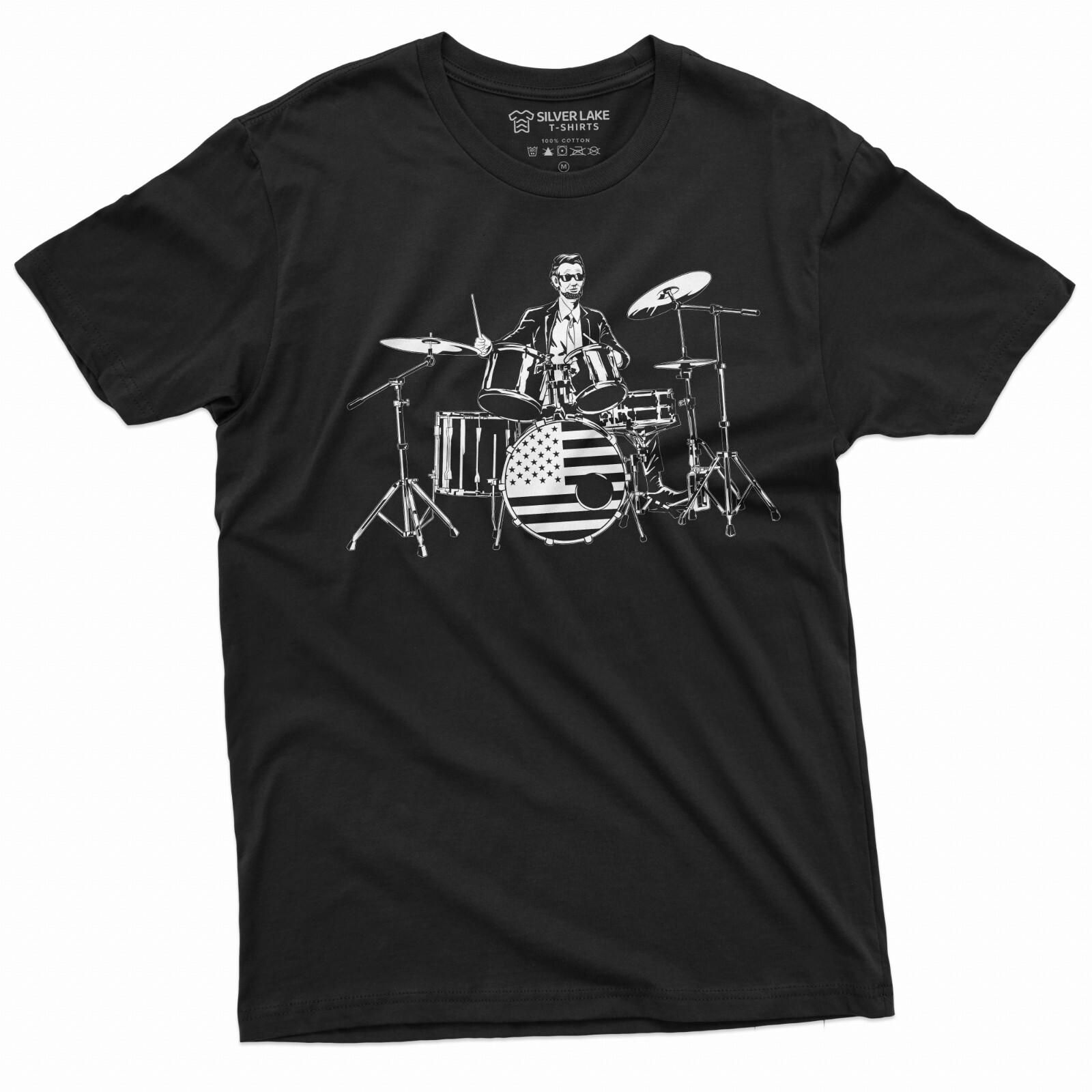 

26 Men s Drummer T-shirt Abraham Lincoln drumming music band Tee 4th of july tee Unisex T-Shirt XXXXL