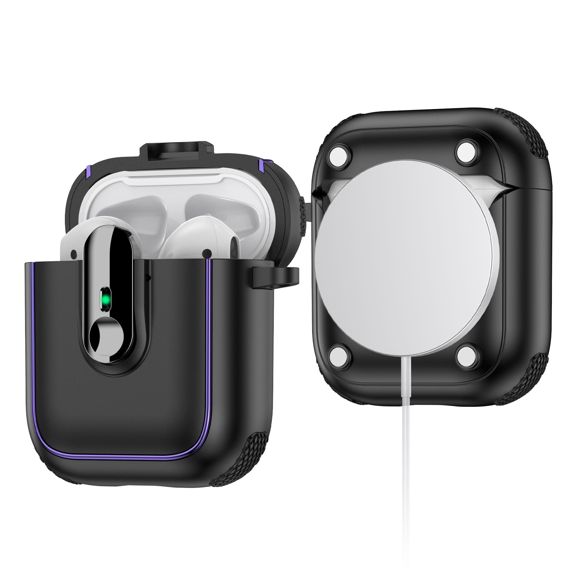

Earphone Case For Apple AirPods with Charging Case (2016)/(2019)/AirPods with Wireless Charging Case (2019) TPU + PC Cover Black/Purple