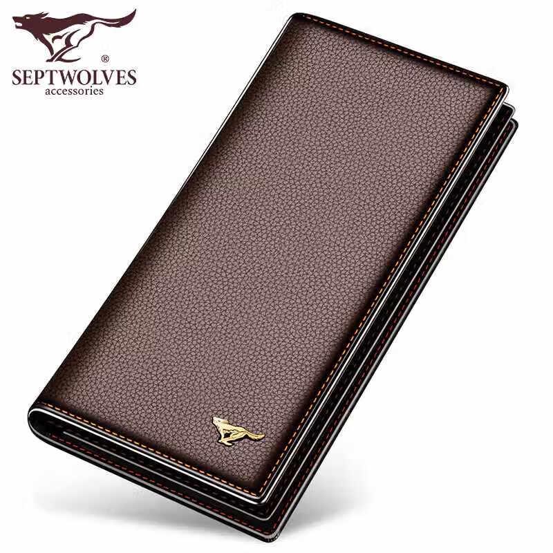 SEPTWOLVES Men s Genuine Leather Long Wallet 185*92mm