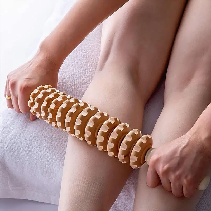Körper Faszien Massagegerät Rutschfester Griff Holz Gerilltes Zahnrad Arme Beine Oberschenkel Gesäß Glatter Rollen-Massagegerät zur Rückenentspannung
