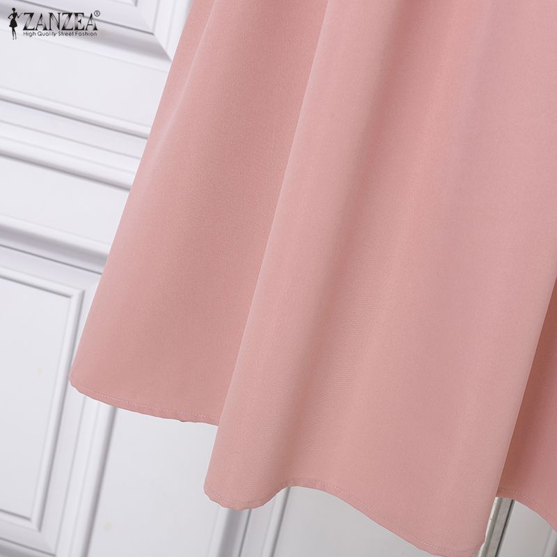 ZANZEA Women Casual Stand Collar Fly Sleeve Summer Elegant Dress