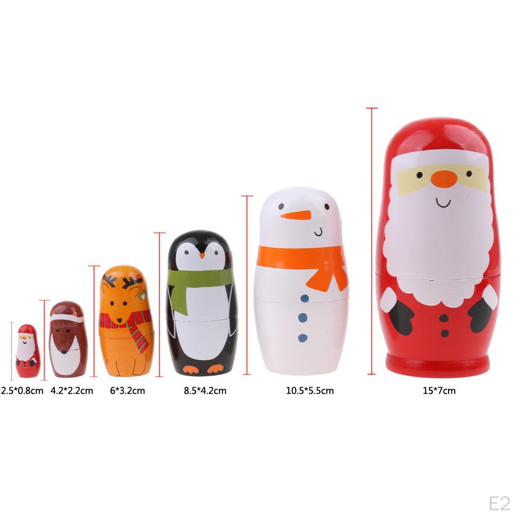 Christmas Theme Wooden Russian Nesting Matryoshka 6pcs Dolls Hand Painted