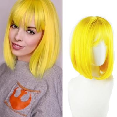 Perruque Exportation Féminine Soie Haute Température Mécanisme Jaune Bobo Cheveux Courts Frange Aérienne Perruque Couvre-chef