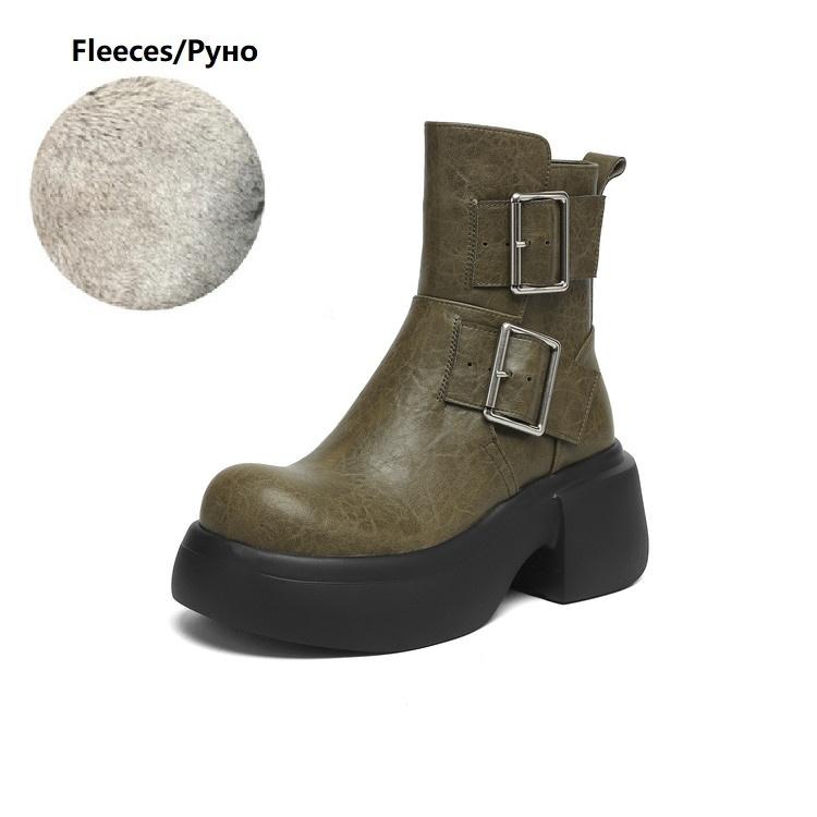 

Fashion NEW Autumn Women Boots Split Leather Shoes for Women Round Toe Thick Heel Shoes Belt Buckle Platform Shoes Casual Ankle Boots 39