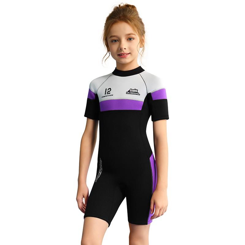 

Children s Diving Suit 2.5MM One-piece Short-sleeved Thermal Swimsuit Girls With Thick Cold-proof Surfing Snorkeling Shorts M фиолетовый