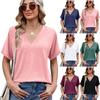 Women's Deep V‑Neck Dolman Short Sleeve T‑Shirt Loose Fit Casual Solid Spring Summer Women Top