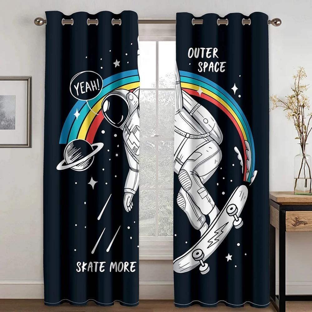 Personalized Creative Astronaut Pattern High Blackout Curtains Technology Sense Starry Sky Space Shading Drape Bedroom Curtain