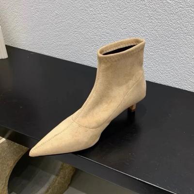 Chaussures Femme 2024 Mode Bottines Femme Élégantes Modernes Chaussures Femme Couture Bout Pointu Slip on Talons Bas Fins Chaussures Femme