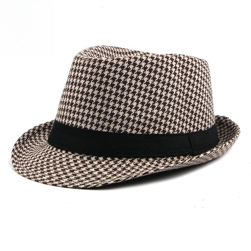 Unisex Houndstooth Fedora Hat Panama Trilby Cap Retro British Gentleman Jazz Hat Autumn Winter Warm Sunshade Cap