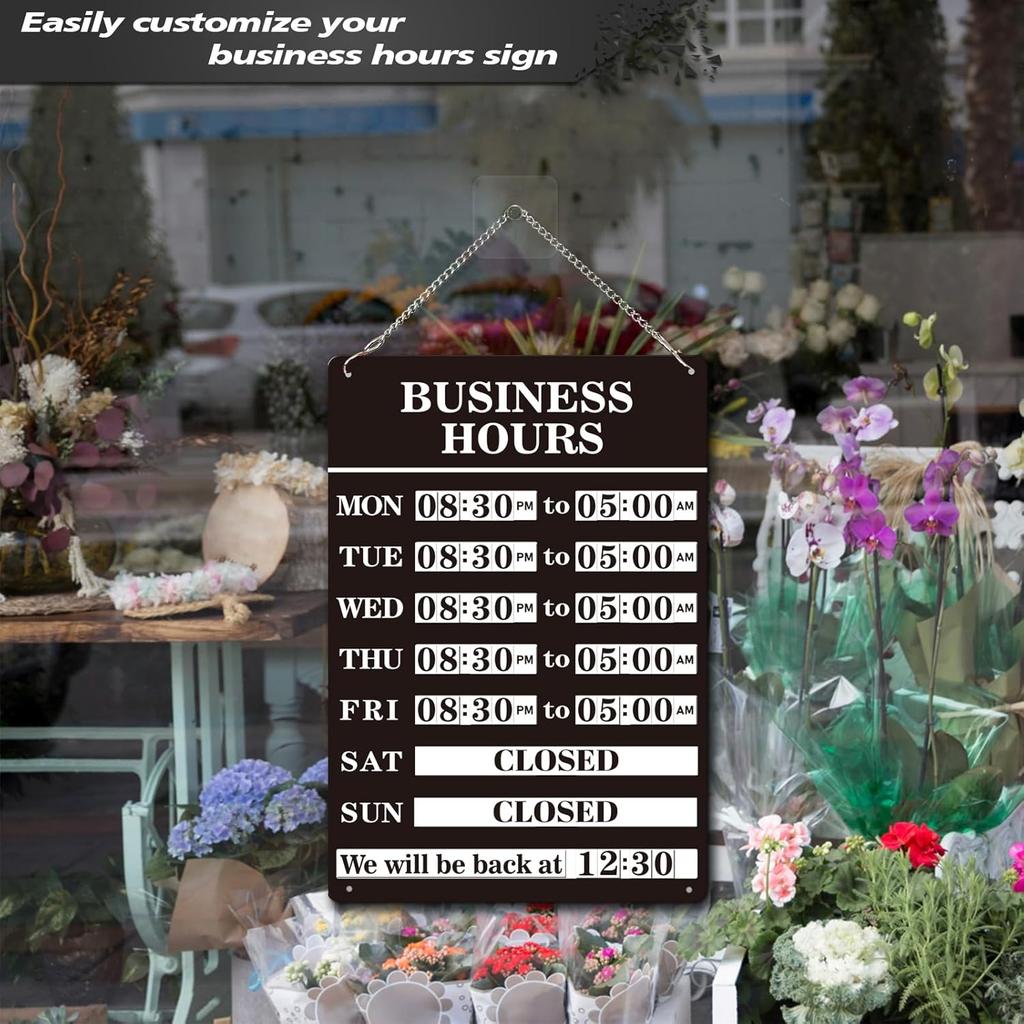Magnetic Changeable Business Hours Sign, Metal Hours of Operation Signs for Business, Store Hours Sign for Glass Door or Window (BLACK)