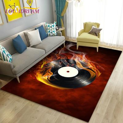 3D Klasická hudba Vintage vinylová deska Oblastní koberec, Koberec pro obývací pokoj Ložnice Dekorace pohovky, Dětská hrací protiskluzová podložka na podlahu