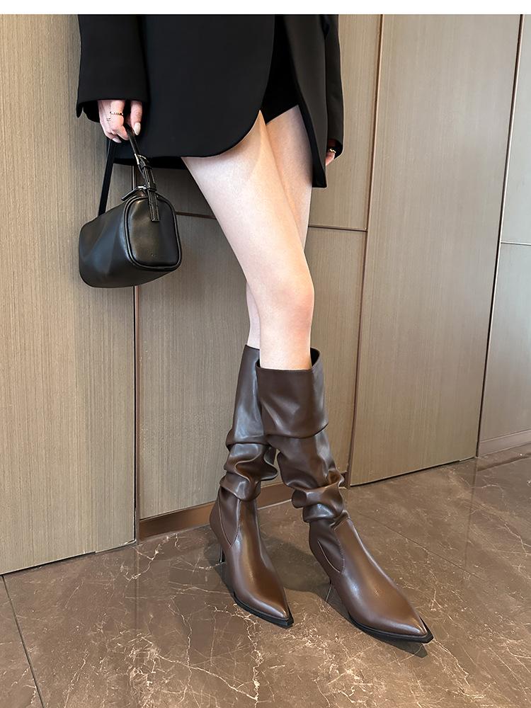 Petite Pointed Toe Over the Knee Stiletto Heel Leather Boots for Women - High Shaft Fashion Style