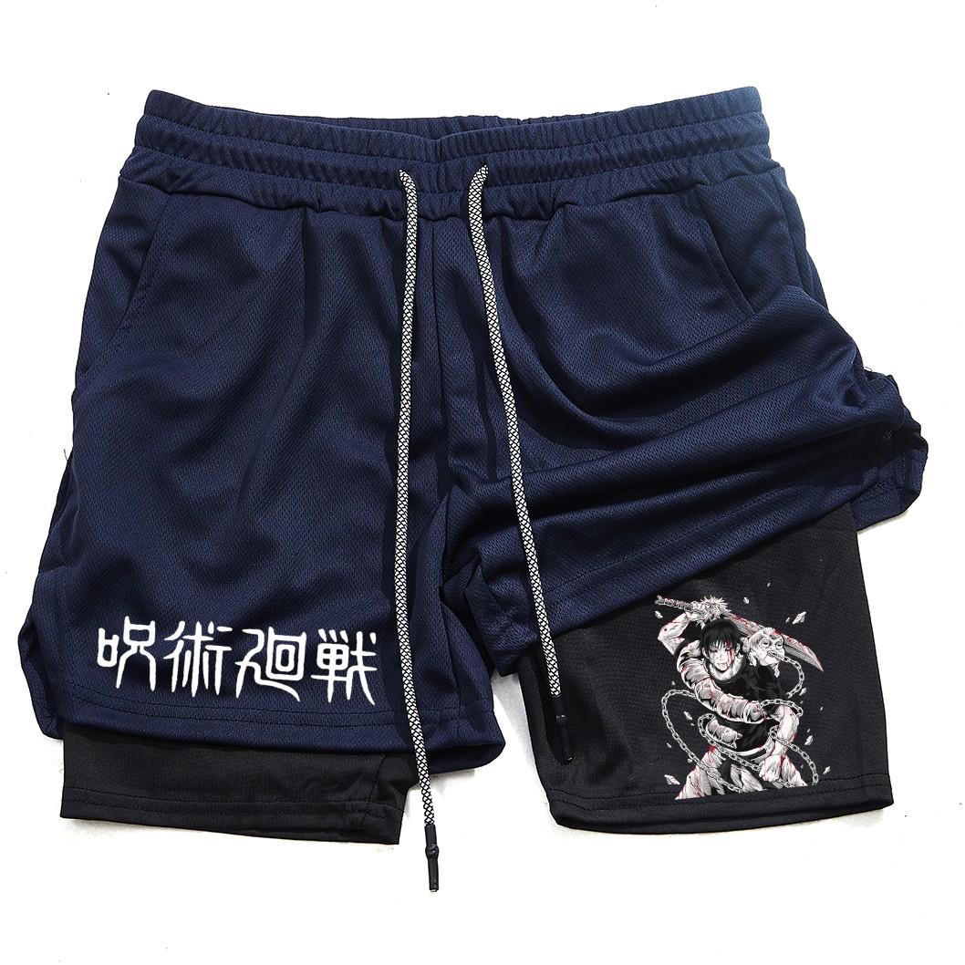 

Аніме Performance Shorts Toji Printed Men GYM Casual Sports Shorts Workout Running Mesh 2 In 1 Sport Short Pants L