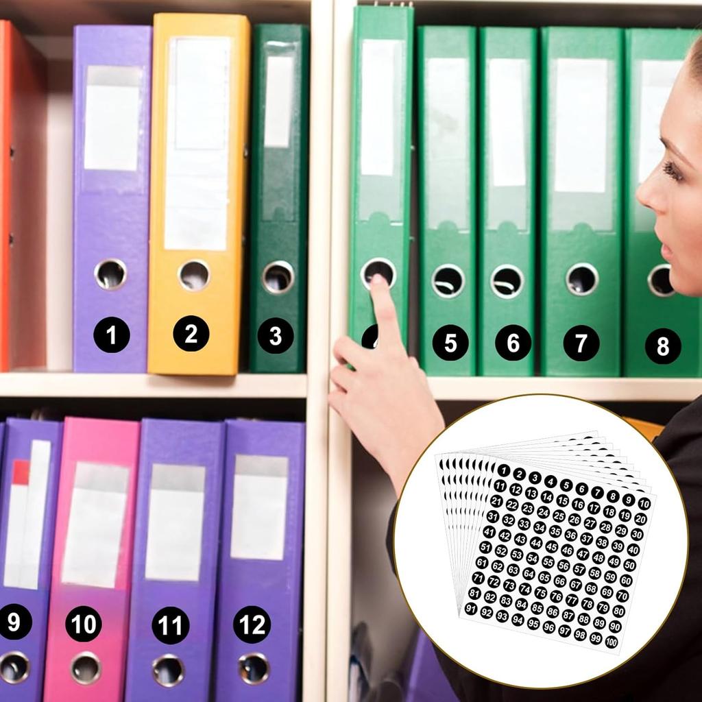 1-100 Round Number Stickers, 10 Sheets Consecutive Labels, Self-Adhesive 0.4" Small Numbered Stickers for Office, Home, Kitchen, Classroom