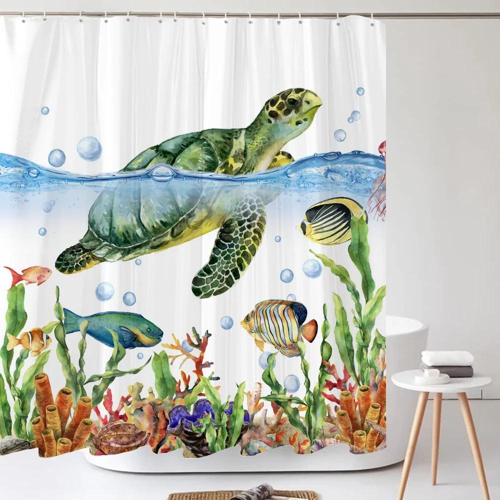 Creative Shower Curtains Printed Ocean Turtle Waterproof Bathroom Curtain Home Decor Polyester Bath Shower Curtain With Hooks