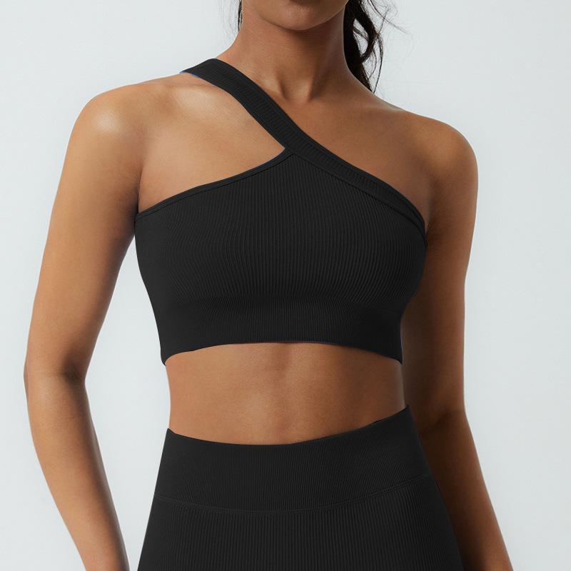 Summer New Arrival Ribbed One-Shoulder Yoga Top & Sports Bra