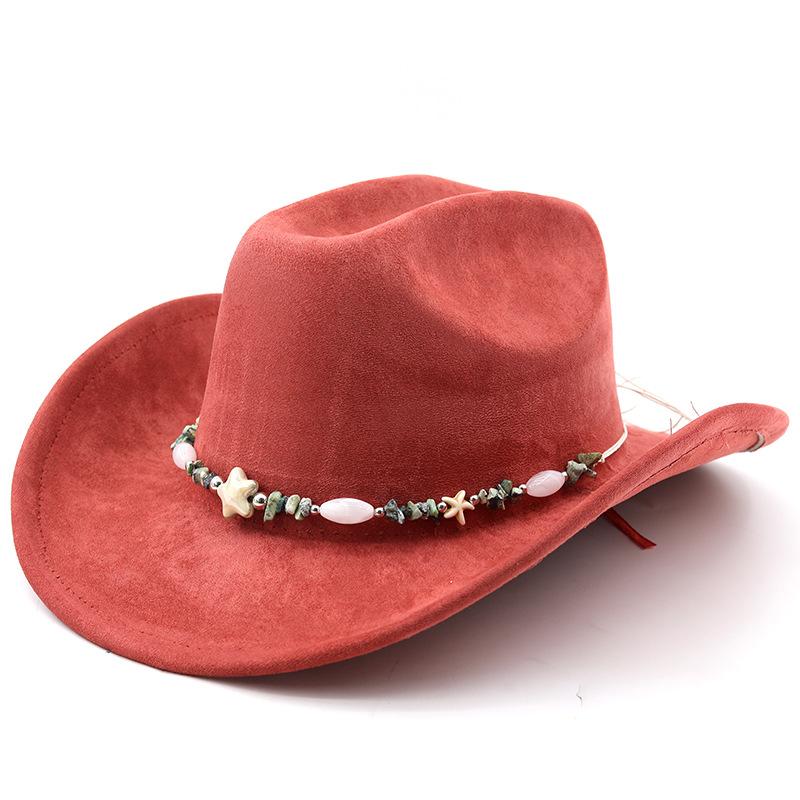 Western suede upturned edge Western cowboy hat Men's and women's outdoor travel hat Rolled brim Ethnic style top hat Felt hat